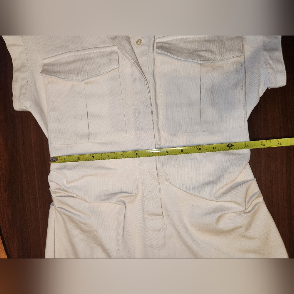 NWOT Zara half button cream Heathered Linen Blend short sleeve mini dress SZ MED - Picture 4 of 8